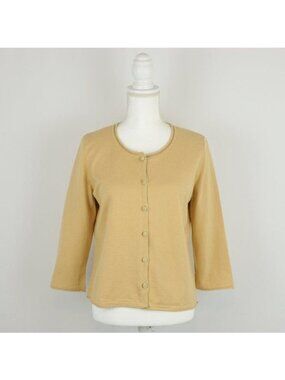 J. Jill Stretch Women's Medium Yellow Cotton Blend 3/4 Sleeve Button Up Cardigan